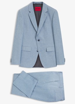 HUGO Heren Slim fit 2-delig pak in katoenblend in de kleur Open Blue-482 / Blauw