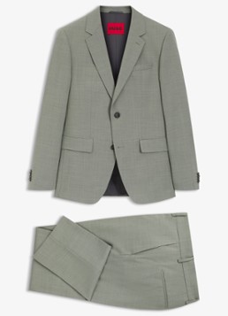HUGO Heren Henry-Getlin253X slim fit 2-delig pak in wolblend in de kleur Light/Pastel Green-337 / Groen