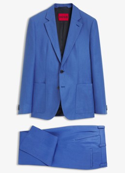 HUGO Heren Slim fit 2-delig pak van linnen in de kleur Staalblauw