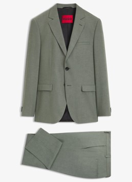 HUGO Heren Slim fit 2-delig pak in wolblend in de kleur Lindegroen