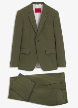 HUGO Heren Slim fit 2-delig pak in wolblend in de kleur Open Green-388 / Groen