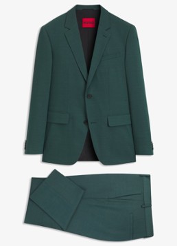 HUGO Heren Slim fit 2-delig pak in wolblend in de kleur Donkergroen