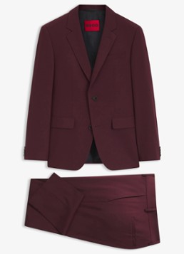 HUGO Heren Slim fit 2-delig pak in wolblend in de kleur Dark Red-603 / Rood