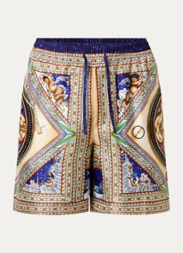 Casablanca Heren Plafondorne Musique straight fit korte broek van zijde met print in de kleur Khaki, maat: M