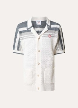Casablanca Heren Grofgebreid overhemd met streepprint in de kleur Wit, maat: XL