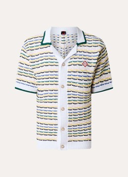Casablanca Heren Grofgebreid overhemd met streepprint en logo in de kleur Donkergroen, maat: M