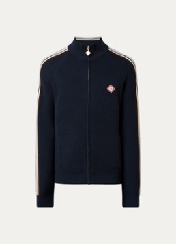 Casablanca Heren Cafe culture fijngebreid vest met logo in de kleur Donkerblauw, maat: S