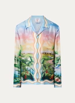 Casablanca Heren Tennis club overhemd van zijde met print in de kleur Groen, maat: M