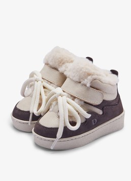 Donsje Amsterdam Jongens Kicco sneakers met bont in de kleur Donkerbruin, maat: 22