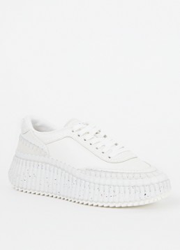 Chloé Dames Nama sneaker van leer met suède details in de kleur Wit, maat: 37