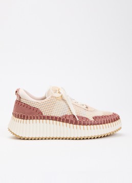 Chloé Dames Nama sneaker met gebreid bovenwerk en suède details in de kleur Beige, maat: 41