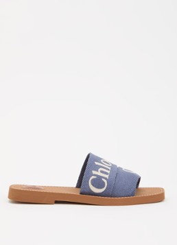 Chloé Dames Woody slipper met logo in de kleur Blauw, maat: 38