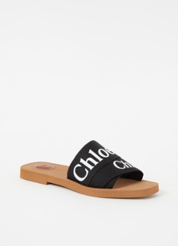 Chloé Dames Woody slipper van canvas met logo in de kleur Zwart, maat: 41