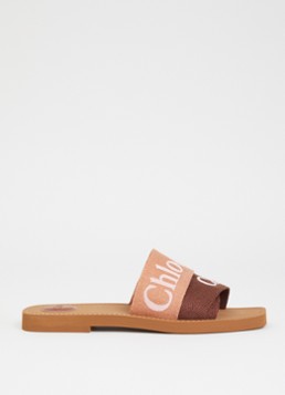 Chloé Dames Woody slipper van canvas met logo in de kleur Oudroze, maat: 37