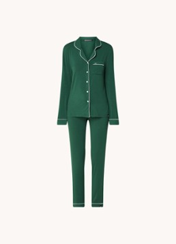 Pretty You Dames Bamboo pyjamaset met contrasterende bies in de kleur Donkergroen, maat: 36