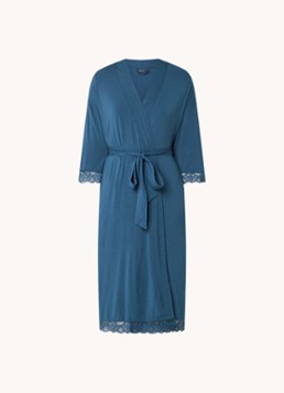 Pretty You Dames Kimono met kant in de kleur Petrol, maat: L/XL