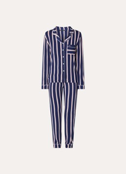 Pretty You Dames Bamboo pyjamaset met contrasterende bies in de kleur Donkerblauw, maat: 36