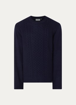 Carhartt WIP Heren Caster kabelgebreide trui in wolblend in de kleur Donkerblauw, maat: L