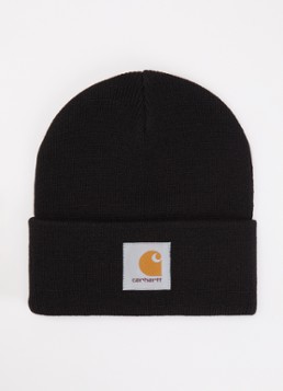 Carhartt WIP Heren Fijngebreide muts met logo in de kleur Zwart, maat: One Size