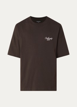 Carhartt WIP Heren Script T-shirt met logoborduring in de kleur Donkerbruin, maat: S