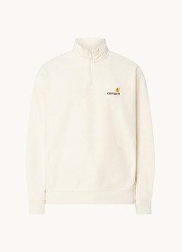Carhartt WIP Heren Sweater met logo en halve rits in de kleur Ivoor, maat: M