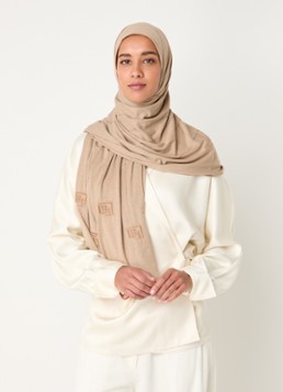 BYLIMA Dames Ricamo sjaal met strass 200 x 75 cm in de kleur Beige, maat: 1 SIZE