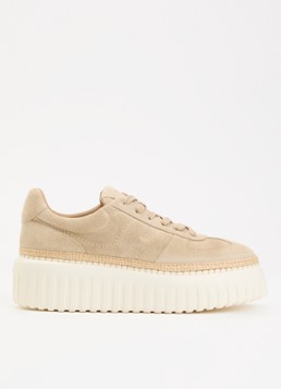 Hogan Dames H-Stripes sneaker van suède met plateauzool in de kleur Beige, maat: 41