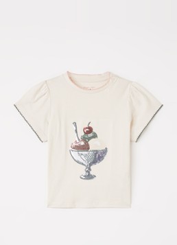 Konges Sløjd Meisjes Famo T-shirt met pailletten in de kleur Gebroken wit, maat: 18M=86