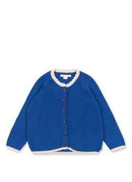 Konges Sløjd Meisjes Lallo grofgebreid vest met sierknopen in de kleur Blauw, maat: 9M=74