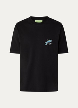 New Amsterdam Surf Association Heren Dolphin T-shirt met logo- en backprint in de kleur Zwart, maat: S