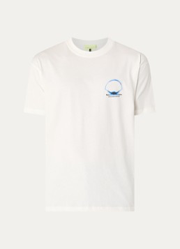 New Amsterdam Surf Association Heren Eclipse T-shirt met logo- en backprint in de kleur Gebroken wit, maat: S