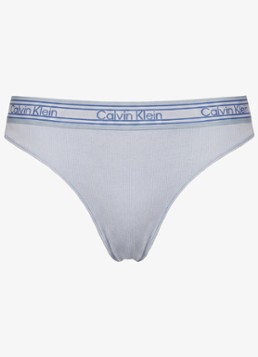 Calvin Klein Dames String met ribstructuur en logoband in de kleur Blauwgrijs