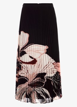 Phase Eight Dames Elmina midi rok met bladprint en plissé in de kleur Zwart