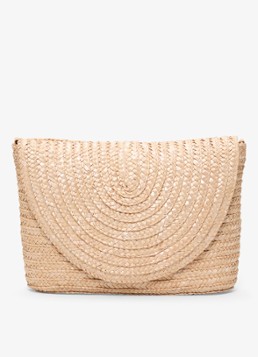 Phase Eight Dames Clutch van raffia in de kleur Camel
