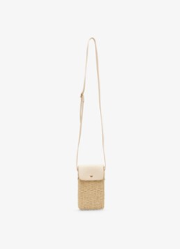 Phase Eight Dames Telefoonhoesje van raffia met schouderriem in de kleur Khaki