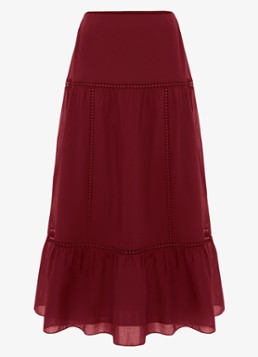 Phase Eight Dames Kyla maxi rok met opengewerkt dessin in de kleur Bordeauxrood