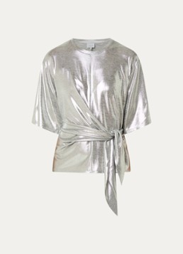 Dante 6 Dames Uxia top met metallic finish en geknoopt detail in de kleur Zilver, maat: M