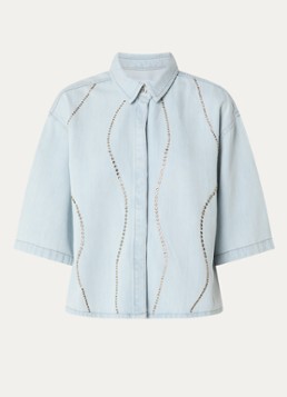 Dante 6 Dames Zofia blouse van denim met pailletten in de kleur Indigo, maat: 38