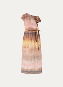 Dante 6 Dames Kylan one shoulder maxi jurk met lurex en print in de kleur Lichtbruin, maat: 42