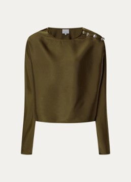 Dante 6 Dames Top van satijn met knoopdetail in de kleur Bronsgroen, maat: 36