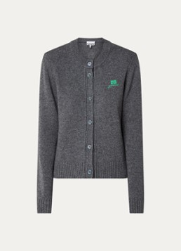 Ganni Dames Grofgebreid vest in wolblend met logoborduring in de kleur Middengrijs, maat: M