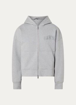 Ganni Dames Sweatvest met logoborduring en capuchon in de kleur Grijs, maat: XS