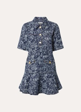 Ganni Dames Mini A-lijn denim jurk met bloemenprint in de kleur Donkerblauw, maat: 34