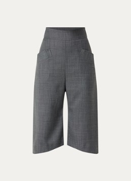 Ganni Dames High waist wide fit korte broek in wolblend in de kleur Donkergrijs, maat: 40