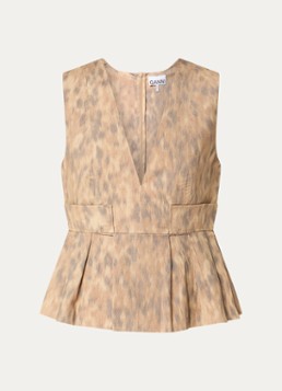 Ganni Dames Top met panterprint en V-hals in de kleur Lichtbruin, maat: 40