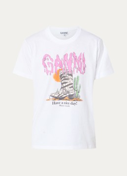 Ganni Dames T-shirt met logoprint in de kleur Wit, maat: L