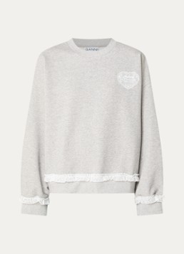 Ganni Dames Isoli sweater met logo en details van kant in de kleur Grijsmele, maat: L