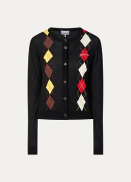 Ganni Dames Fijngebreid vest met ingebreid patroon in de kleur Zwart, maat: M