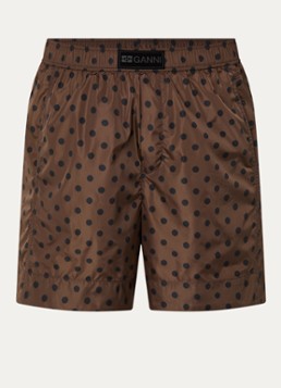 Ganni Dames High waist wide fit korte broek met stippenprint en steekzakken in de kleur Bruin, maat: 42