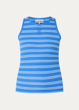 Ganni Dames Tanktop met streepprint in de kleur Kobaltblauw, maat: S